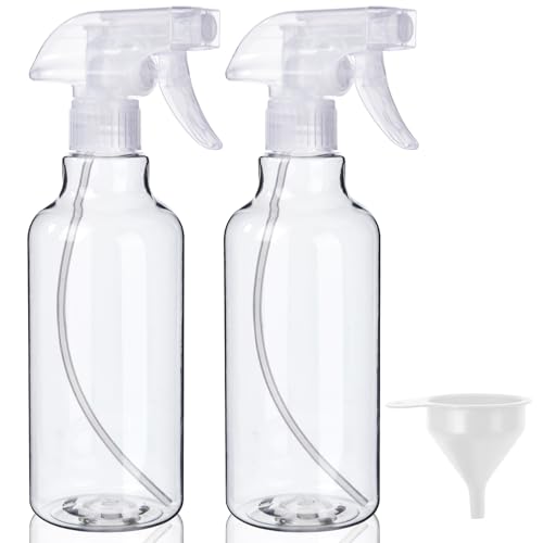 Plastic Spray Bottles (2-Pack, 16.9 Oz) Heavy Duty Spraying, Mist & Stream, Empty Water Sprayer Bottle for Cleaning Solutions, Essential Oils, Hair, Plants, BBQ, Dog Cat Behavior Correction (Clear)