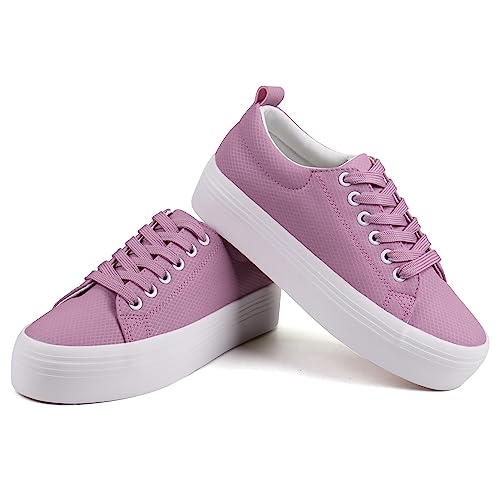 Image of JABASIC Women Lace Up Platform Sneakers Comfortable Casual Fashion Sneaker Walking Shoes