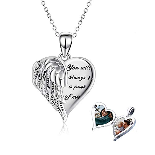 Yfn Angel Wings Necklace Angel Wings Heart Locket Necklace Sterling Silver Guardian Angel Promise Necklace #TOP4