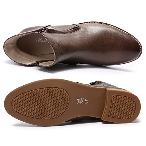 Mona flying Womens Leather Booties Ankle Boots Side Zippers Low Heel Dress Short Boots for Ladies4