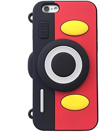 Soft Silicone Mickey Mouse Camera Case with Length Adjustable Strap for iPhone 6 Plus / 6s Plus 6+ 6s+ LARGE SIZE 5.5 Red Black Color 3D Disney Cartoon Cute Lovely Design Gift Girls Teens Kids Boy