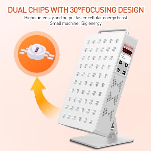 Image of Red Light Therapy Panel 5 Wavement 60 Dual Chip LEDs 630+660+810+830+850nm Red and Near Infrared Lamp Therapy Device 100W with Timer & Stand for Body Pain Relief Face Skin Health Sleep White