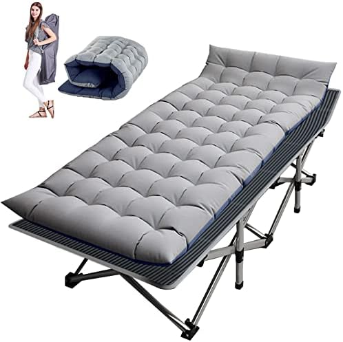 NAIZEA Folding Camping Cots for Adults, Folding Cot with Mattress Camping Bed Camp Cot Portable Military Cot, Double Layer Oxford Strong Heavy Duty Sleeping Cots with Carry Bag for Camp Office Use