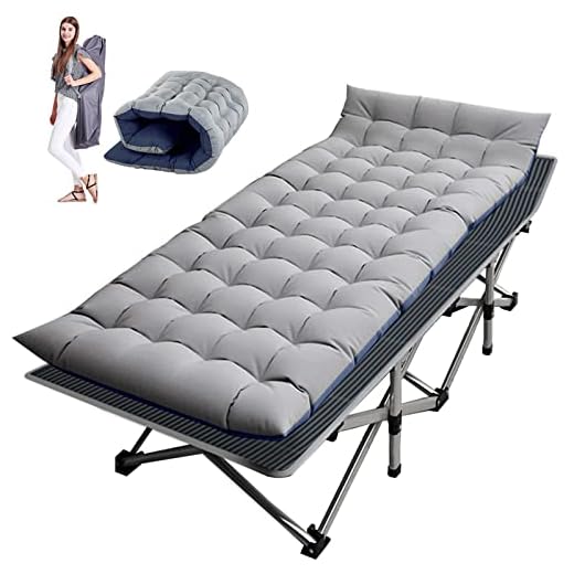 NAIZEA Folding Camping Cots for Adults, Folding Cot Bed Camping Bed Camp Cot Portable Military Cot, Double Layer Oxford Strong Heavy Duty Wide Sleeping Cots with Carry Bag for Camp Office Use