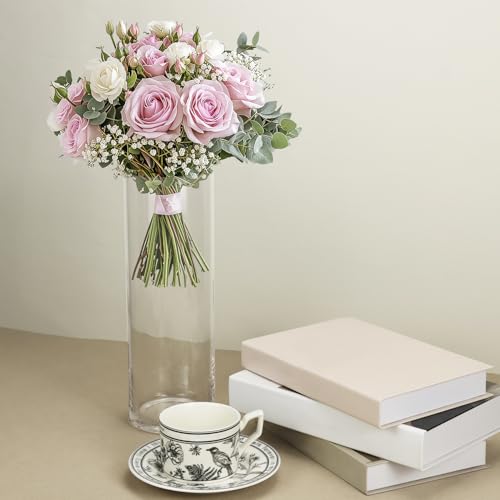 QWORK® Elegant Large Glass Cylinder Vase 30cm x 10cm - Crystal Clear Modern Design for Home Decor - Image 4