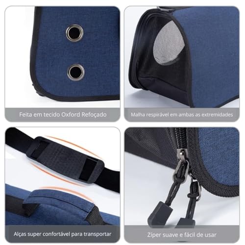 Bolsa Caixa Transporte Pet Gato Cães Passeio Viagem 40x25x27 (Azul)