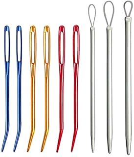 Sewing Knitting Needles, 6pcs Large Eyes Bent Tapestry Needles Wool Needles and 3pcs Nylon Thread Threader Sweater Crochet Needle Knitting Pulling Tools