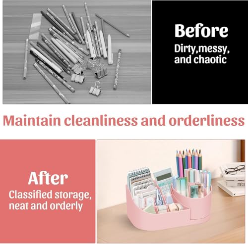 Image of Golden bird 360 Degree Rotating Desk Organizer Makeup Brush Organizers and Pencil Pen Organizers for Desk Desktop Storage Stationery Supplies Cute Pencil Cup Pot for Office School Home (PINK)
