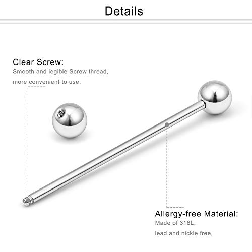 Dyknasz 18Pcs 14G Clear Acrylic Bioflex & Stainless Steel Industrial Barbell Cartilage Earring Retainer Body Piercing Jewelry For Women Men 1 1/2"(38Mm) Silver Rose Gold Black Rainbow Clear #TOP2