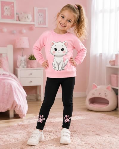 Image of Girls 2 Piece Outfits Toddler Girls Leopard Print T-Shirt and Leggings Set School Outfits Girl Clothes Fall Sets