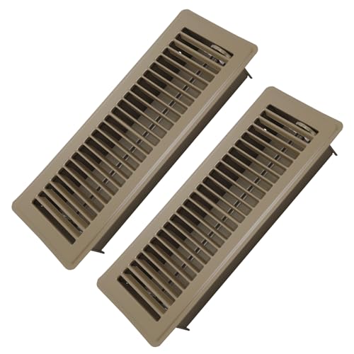 Howeall 4" x 12" Floor Register 2 Pack - Heavy Duty Steel Walkable Floor Vents - Easy Adjust Air Supply Lever - Vent Covers for Home (Brown)