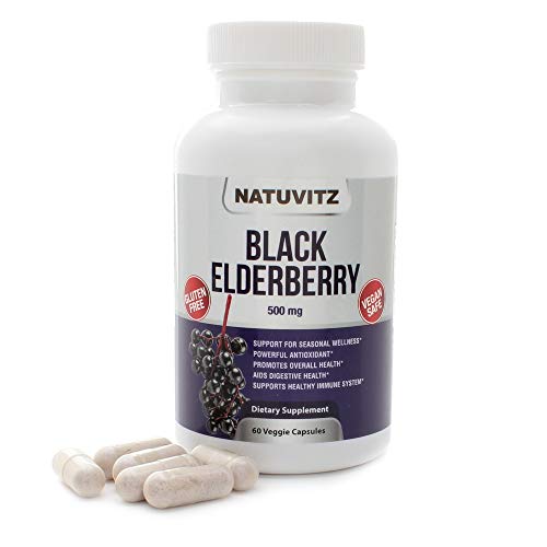 NATUVITZ  Sambucus Black Elderberry - Daily Herbal Support Supplement for Adults - Antioxidant Rich, Anti-Inflammatory Agent, Non-GMO, Gluten Free (60 Veggie Capsules)