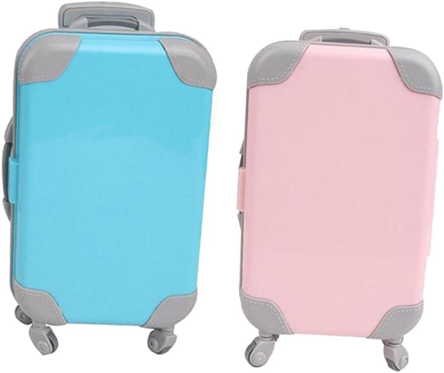 2Pcs Doll Suitcase Mini Luggage with Wheels for 18 Inch Girl Dolls
