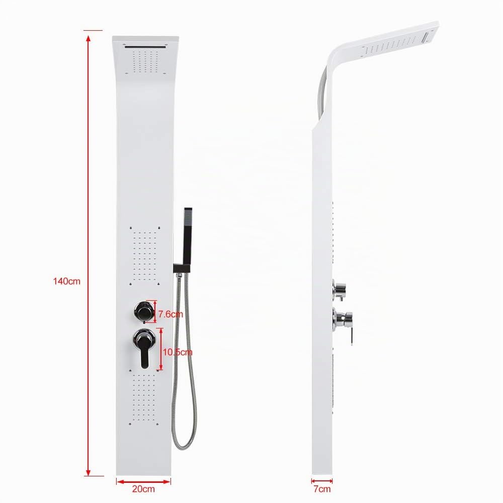 Pannello Doccia 5 In 1 in Acciaio Inox con Soffione, Colonna Doccia Idromassaggio a Pioggia e Doccetta [Classe di efficienza energetica A]Funzioni in 304 Acciaio Inox,20 x 7 x 140 cm (bianco)