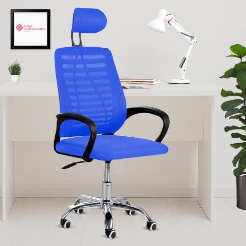 Image of Casa Copenhagen,Mesh Office Desk Chair,Rocking Chairs Ergonomic Computer Chair Adjustable High with Headrest and Comfortable Armrest Swivel Chair - Star Blue & Jet Black Handle