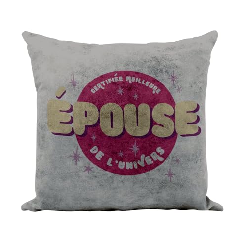 Image of Fabulous Cushion Cover Imitation Leather Grey – Best Wife of the Universe Circle Family Wedding – 40 x 40 cm Leather Feel