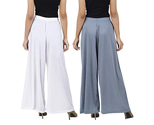 Image of Buy That Trendz Palazzo Pants for Women Cotton Rayon Elasticated Regular Fit Flared Wide Leg M to 6XL Pack of 2