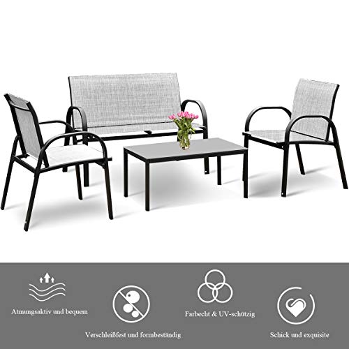 COSTWAY 4 TLG. Terrassenmöbel, Lounge Set Textilene, Gartenmöbel, Garten Lounge Set Sitzgruppe Sitzgarnitur, Balkon… – Bild 7