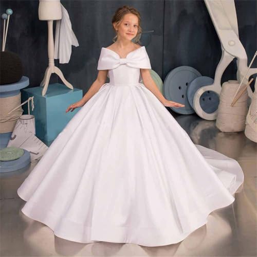Flower Girl Dress Off Shoulder First Communion Dress for Girls Satin Flower Girl Dresses2