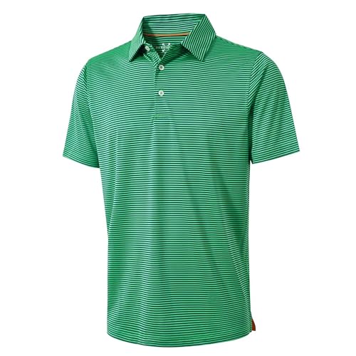 Golf Shirts for Men Dry Fit Performance Casual Collared Mens Golf Polo Shirts Moisture Wicking 4 Way Stretch Mens Short Sleeve Striped Polo Shirts for Men L