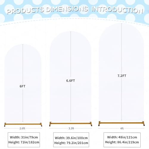 Image of SoarDream White Arch Backdrop Cover Spandex Fitted Arch Wall Stretchy Backdrop Covers White for Wedding Birdal Shower Stand Decorations(6FT 6.6FT 7.2FT Set of 3)