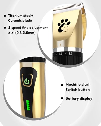 Image of Coldspot Dog Clippers for Grooming, B728, Gold | 2‑Speed, Low 60dB Noise, Type-C, White‑Ceramic Blades, Pet Grooming Kit for Small & Large Dogs and Cats with Thick Coats