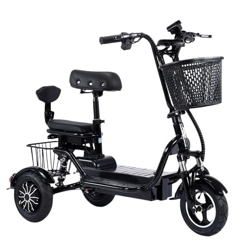 ERSINIAN Patinete de Movilidad Plegable y Ligero de 3 Ruedas, para Adultos, Ideal para Llevar y Dejar a niños, con Cargador y Cesta, Color Negro, 45 km