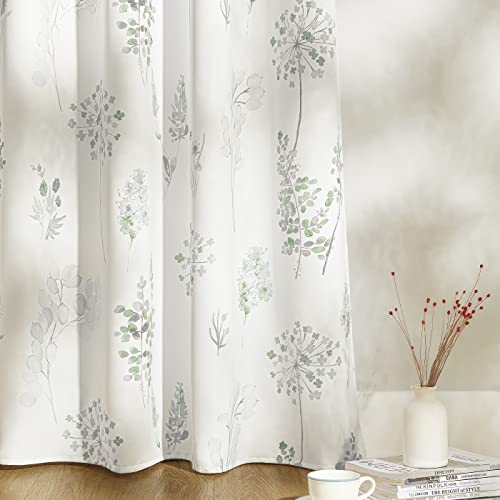 Xtmyi 2 Panel Set 96 Inch Length Long Curtains For Living Room Window Treatments 80% Blackout Cottagecore Decor Watercolor Print Botanical Floral Leaf Curtain For Bedroom,Sage Green And Gray #TOP2