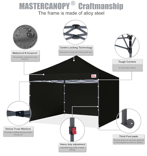MasterCanopy Heavy Duty Pop-up Gazebo tent with Sidewalls (2.5x2.5M,Black) - Image 2