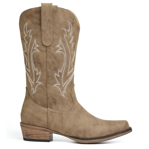Image of Cowboy Boots for Women, Cowgirl Boots with Embroidered and Chunky Heel, Ideal for Daily Wear and Country Fashion