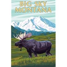 AllPosters Wall Art Print Big Sky, Montana - Moose and Mountain by Lantern Press, 12x18