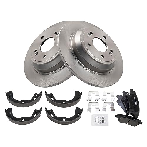 Image of TRQ Rear Brake Pad and Rotor Set Ceramic Parking Shoe Compatible with 2016-2017 Kia K900