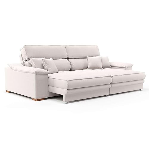 Sofá 3 Lugares Retrátil e Reclinável Leonard Linho Cru