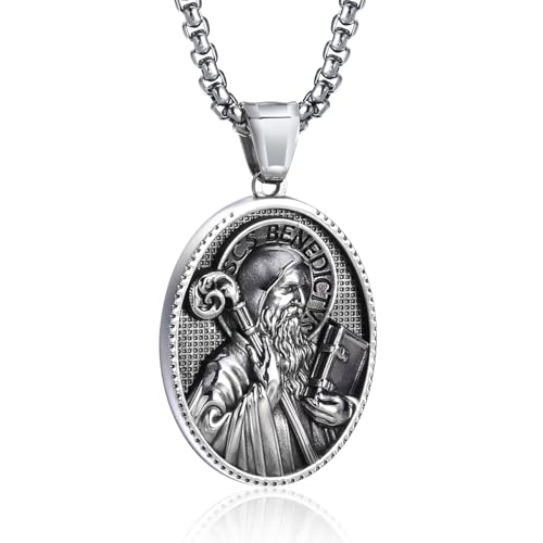 St Michael Necklace for Men - Stainless Steel Archangel Patron Amulet Medal Pendant,Saint Michael/Christopher/Joseph/Jude/Benedict/Anthony/Virgin Mary Catholic Jewelry Gift for Protection Confirmation