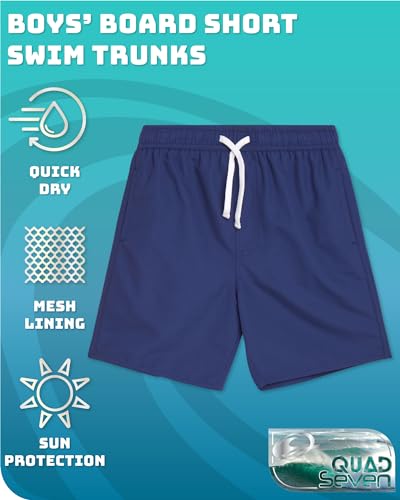 Quad Seven Boys Swim Trunks - 2 Pack Basic Quick Dry Boys Board Shorts Bathing Suit Kids Swimwear with Pockets (Sizes: 8-18)2