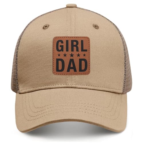 Image of Girl Father Daddy Dad Leather Patch Hat Birthday for Dad Papa from Daughter Son Adjustable Trucker Hat