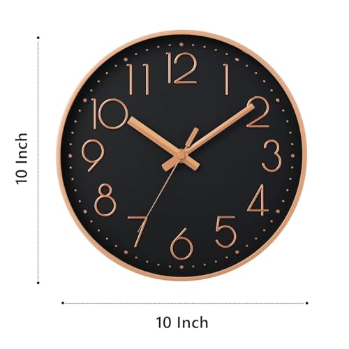 Image of DAXSMY Wall Clock 10 Inch Black Decorative, Battery Operated Silent