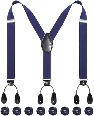 Kajeer Mens Adjustable Button End Suspenders - Y-Back Elastic Tuxedo Suspenders with Heavy Duty Leather Buttons End