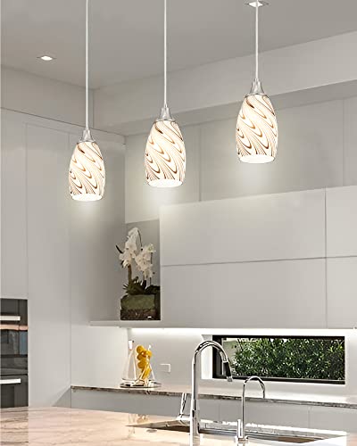 Karyfine Mini Glass Pendant Lights, Art Glass Pendant Hanging Light Fixtures With Brushed Nickel Finish Adjustable Cord Glass Pendant Lampshade For Kitchen Island,Hallway,Dining Room Milk Brown-1P #TOP5