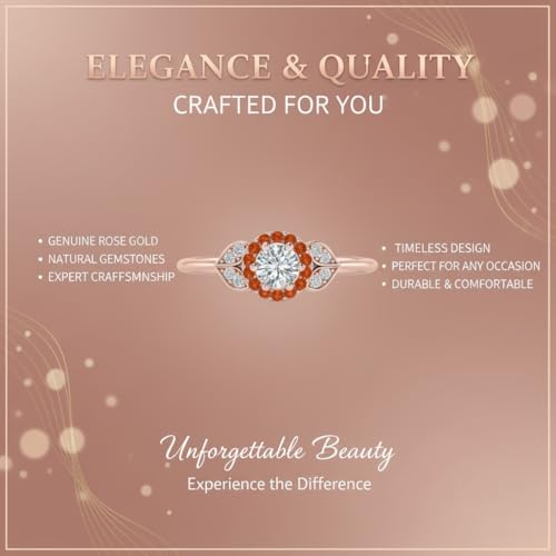 Image of Rose Gold Plated Diamond CZ & Blue Sapphire Petal Halo Engagement Ring for Women, Petite Round Shape Wedding & Everyday Jewelry, Handmade Gift for Wife US Size 4-12