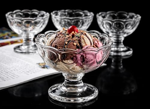 Image of MARTVIA 200 ML Ice Cream Bowl Set of 6, Glass Dessert Bowls Cups with Footed Base, Crystal Clear Serving Cups for Ice Cream, Pudding, Custard, Falooda, Sundae, Fruit Salad & Desserts