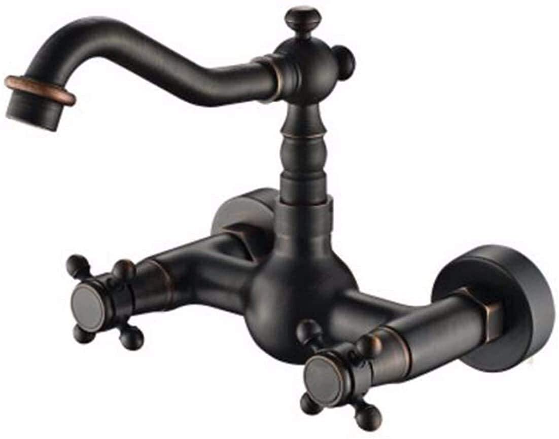 Rubinetti, rubinetto della cucina Rubinetto del lavandino Rubinetto a parete pastorale in stile europeo Bacino Rubinetto a parete nero in ottone rame Rubinetto per vasca da bagno a parete antico nero