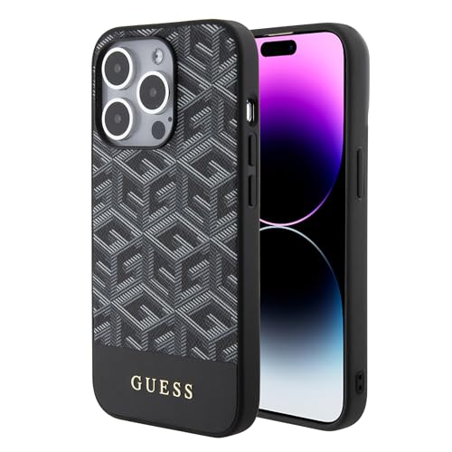 Guess Magsafe Étui en Cuir avec Motif à Rayures Gcube pour iPhone 15 Promax Noir