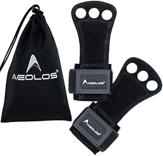 AEOLOS Leather Gymnastics Hand Grips-Great for Gymnastics,Pull up,Weight Lifting,Kettlebells and Cross Training (Black(2 Layers Leather), Medium)