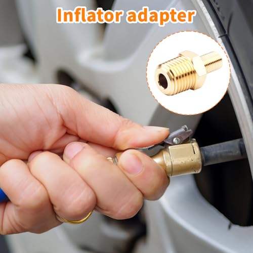 4 Pcs Brass Tire Inflator Adapters - 1/4\" NPT Male to Schrader/Presta Valve Connector, Universal Air Chuck for Car Bike Tires, Portable Air Compressor Hose Accessories (Dual Valve Compatible)