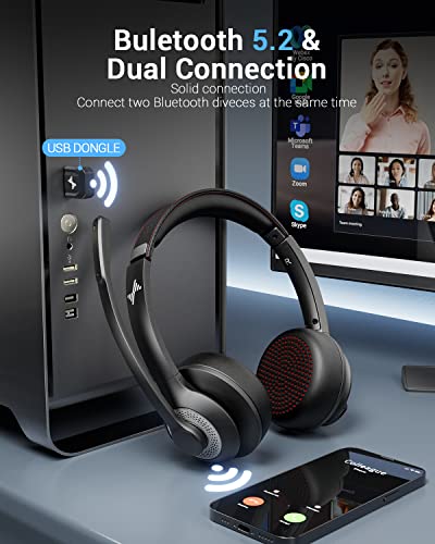 Wireless Headset With Ai Noise Cancelling Microphone Bluetooth Headset - Bluetooth V5.2 Headphones With Usb Dongle & Mic Mute For Computer/Laptop/Pc/Iphone/Android/Cell Phones/Zoom/Ms Teams/Skype #TOP1