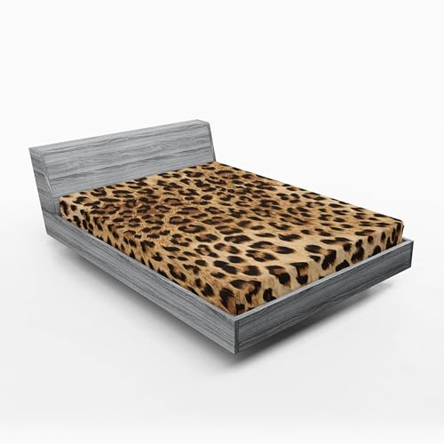 Ambesonne Leopard Print 2 Pack Fitted Sheet, Wild Animal Skin, Bed Cover All-Round Elastic Deep Pockets 2 Pieces, Package Contains 2 Full Size Fitted Sheets, Pale Brown and Black