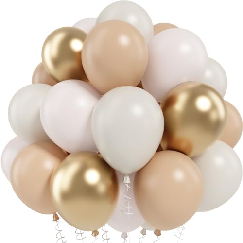 Image of Netural Balloon Set, Double Stuffed Beige Cream Tan Gold Balloons Blush White Sand Boho Balloon for Netural Baby Shower Gender Reveal Bridal Birthday Wedding Party Decorations