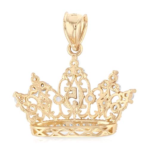 Ioka - 14K Yellow Gold 15 Years Quinceanera Princess Crown or Tiara CZ Charm Small Pendant For Necklace or Chain2