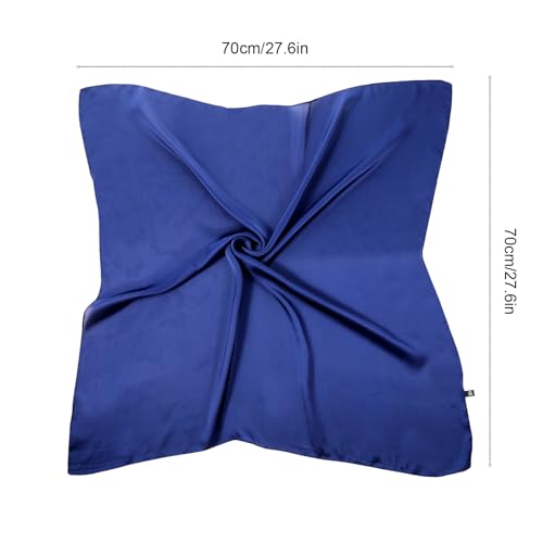 2PCS Headscarf for Women's Hair, 27.55x27.55 in, Scarf Satin Square Neck Head Scar, Solid Color Hairs Scarves for Women, Scarf Headband(Black, Navy Blue)2